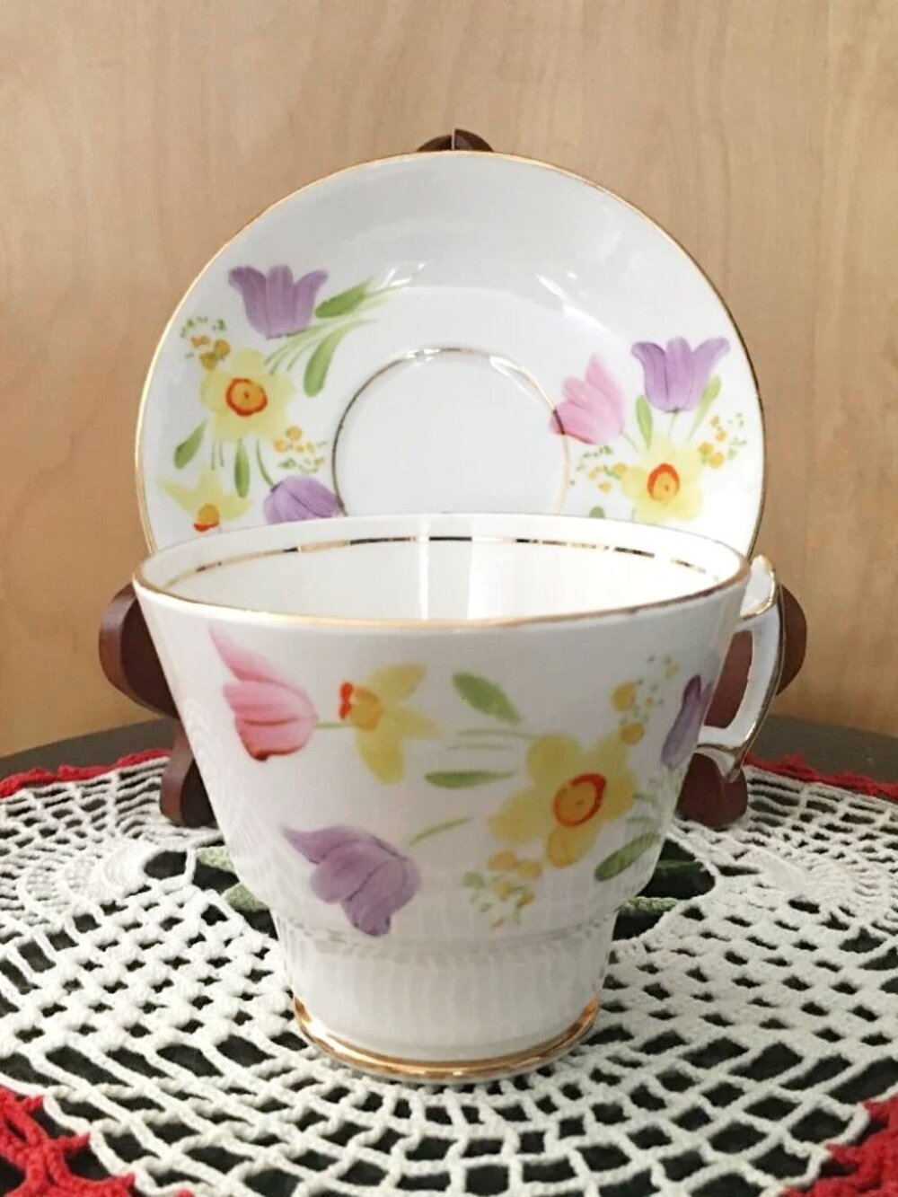 Hand Painted Phoenix England Floral Bone China Teacup Saucer Pastelcorew